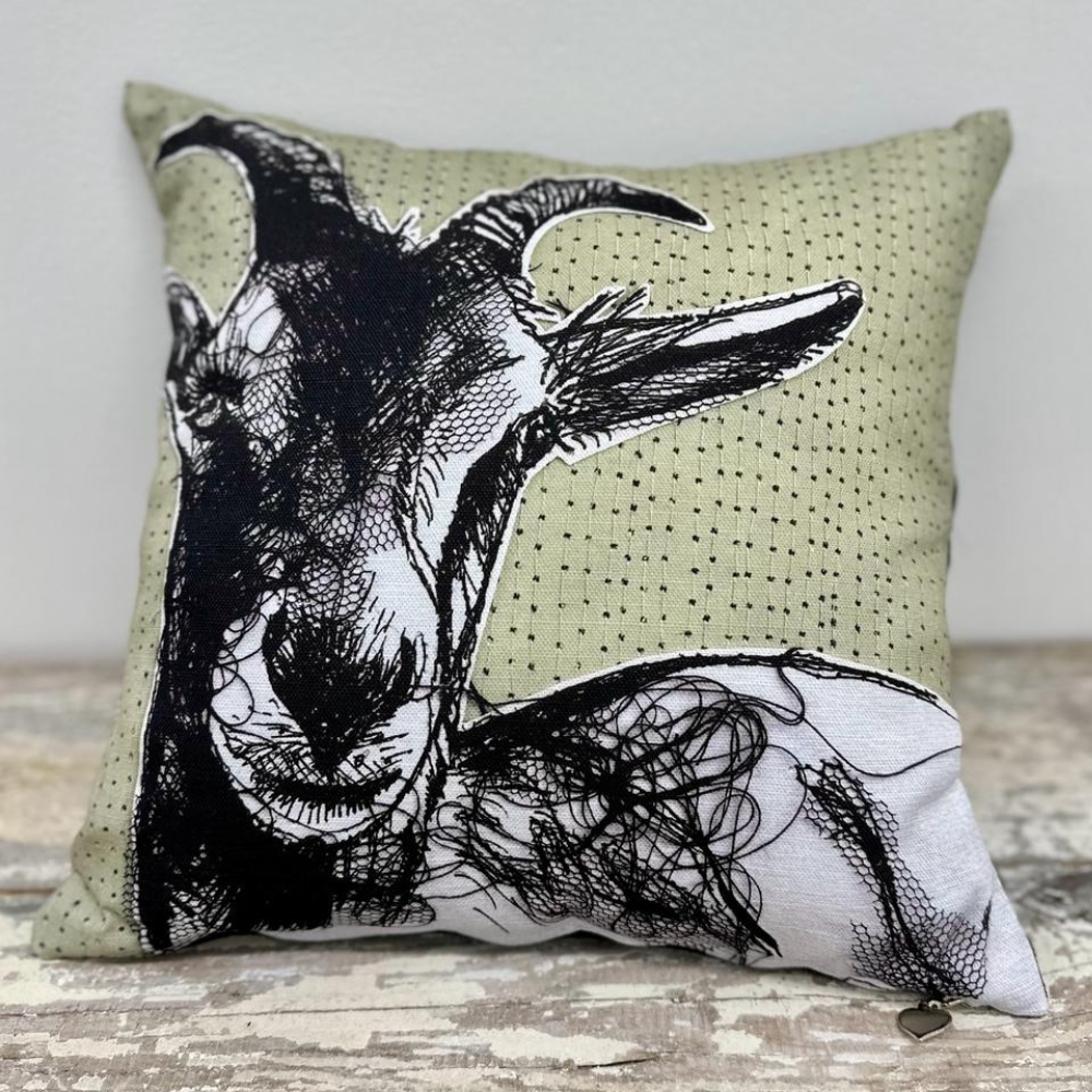 Farm Animals Goat Cushion by Frankie Creith Northern Ireland Artist