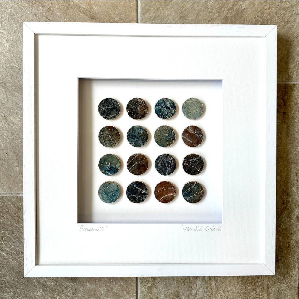 Boardwalk Coastal Patterns Original Mixed Media Artwork by Frankie Creith North Coast Portrush (Framed)