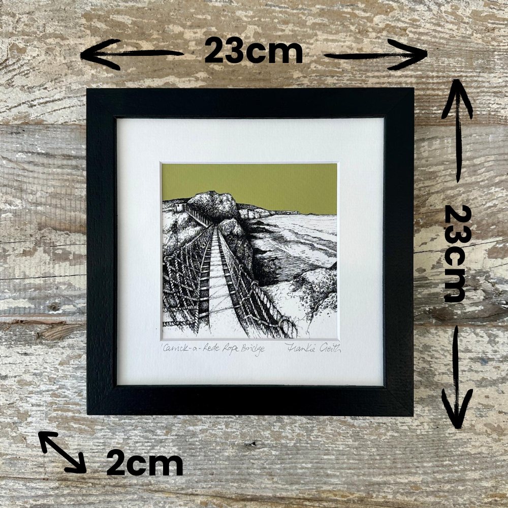 Carrick-a-Rede Rope Bridge in Pen and Ink by Frankie Creith