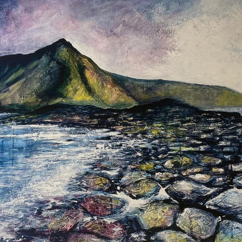 Giant's Causeway Northern Ireland Greeting Card with painted image by artist Frankie Creith (close up)