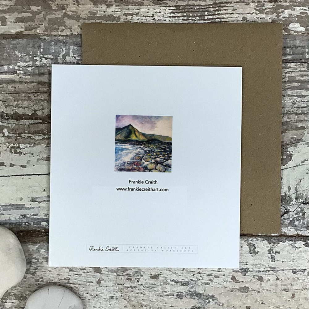 Giant's Causeway Northern Ireland Greeting Card with painted image by artist Frankie Creith (rear view)