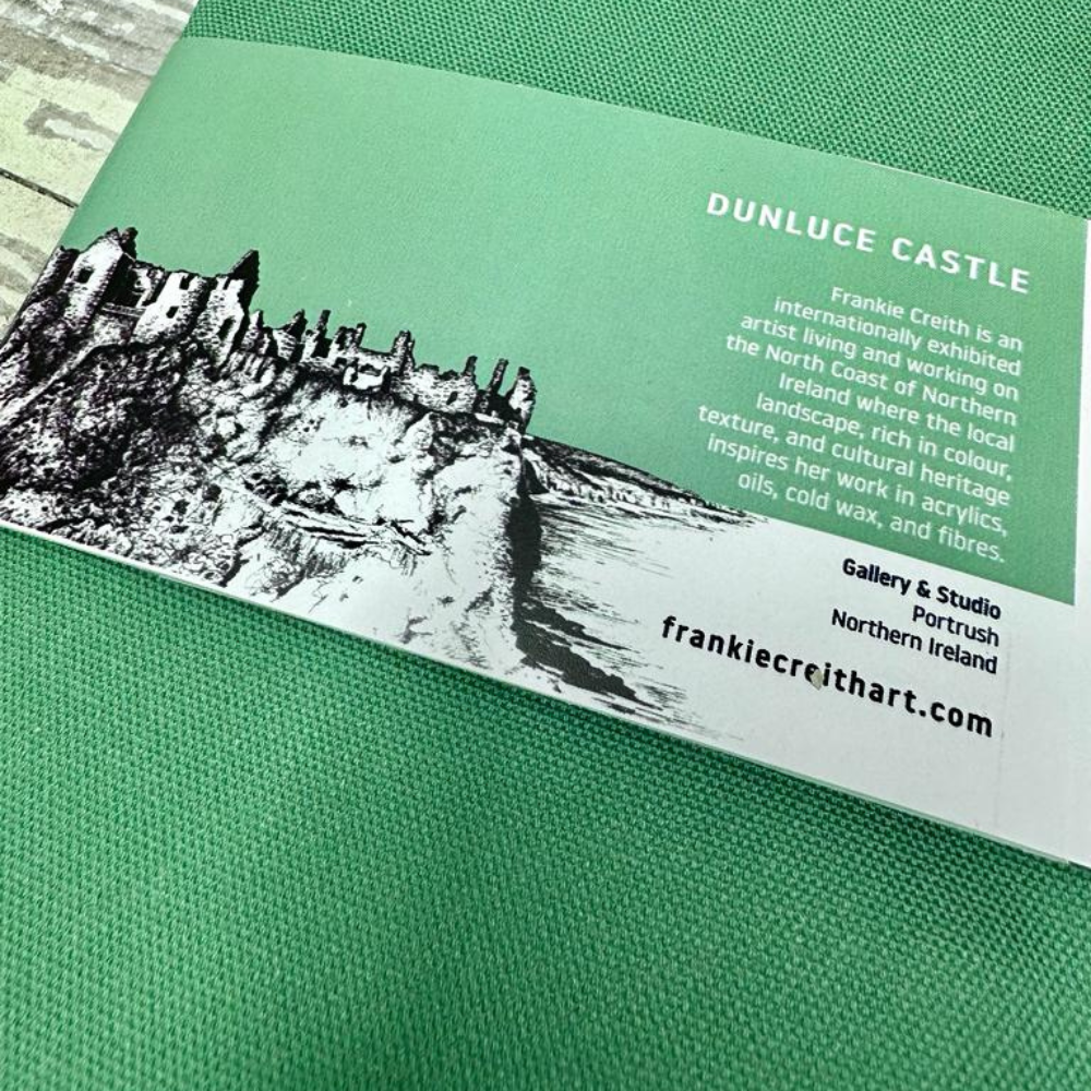 Dunluce Castle Tea Towel by Frankie Creith sleeve packaging rear view