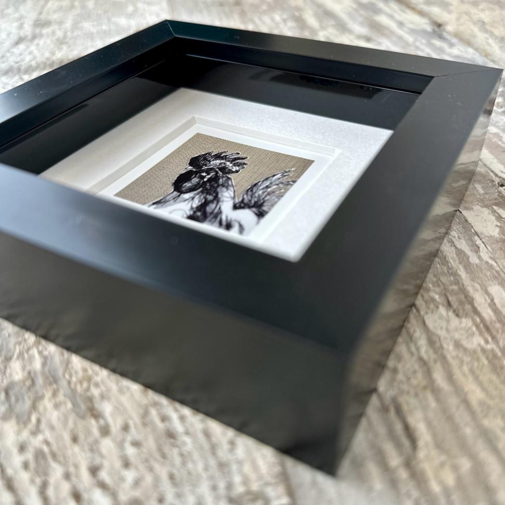 Farm Animals Chicken Box Framed Print (Black Close Up)