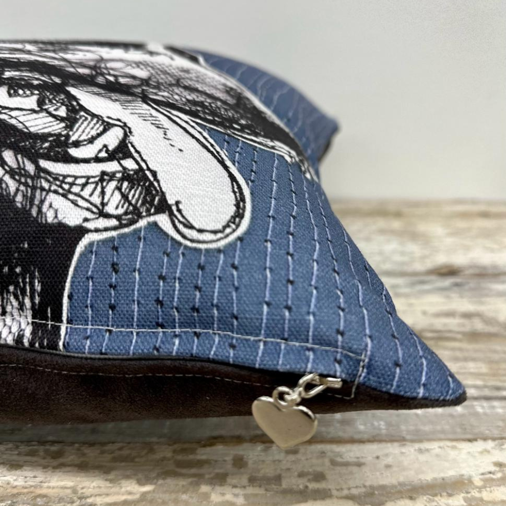 Farm Animals Dog Cushion by Frankie Creith Northern Ireland close up