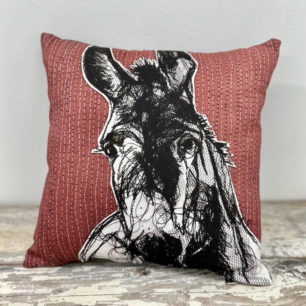 Farm Animals Donkey Cushion by Frankie Creith Northern Ireland Artist
