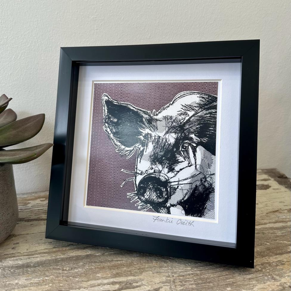 Farm Animals Pig Box Framed Print (Large Black side view)