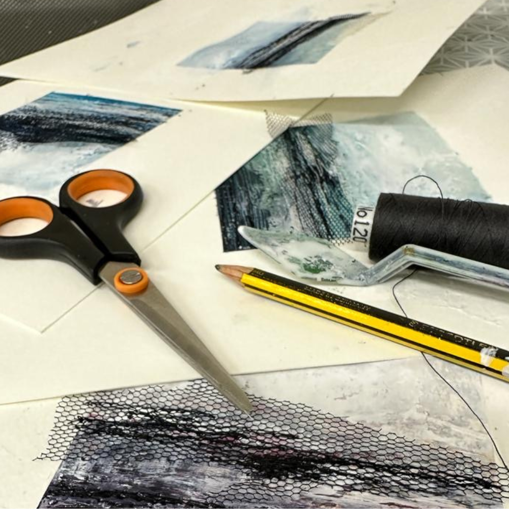 Intuitive Mixed Media Landscape Green by Frankie Creith (Progress)