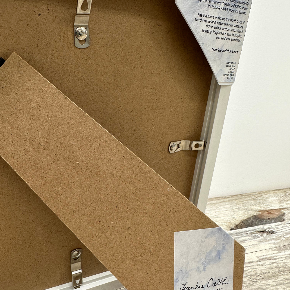 Giant's Causeway Organ Pipes box framed print by Northern Irish artist Frankie Creith. (rear view)