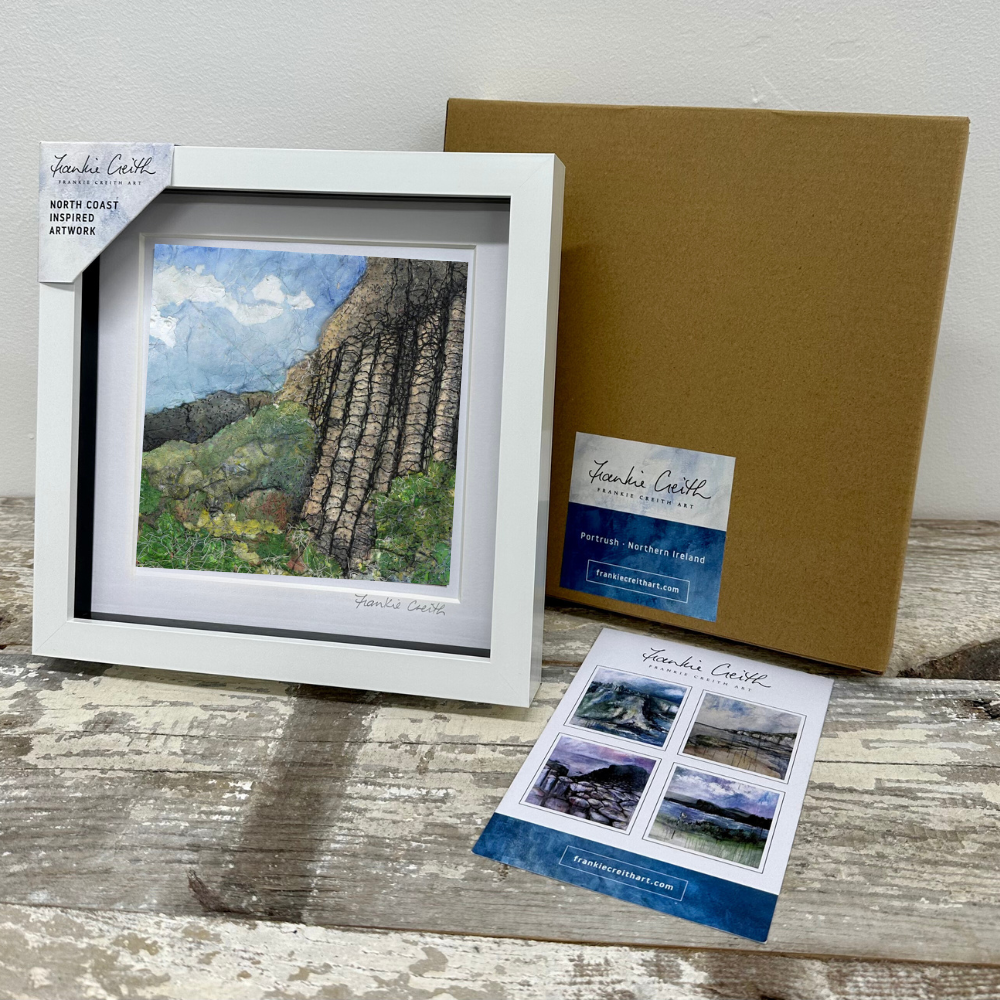 Giant's Causeway Organ Pipes box framed print by Northern Irish artist Frankie Creith. (with box)