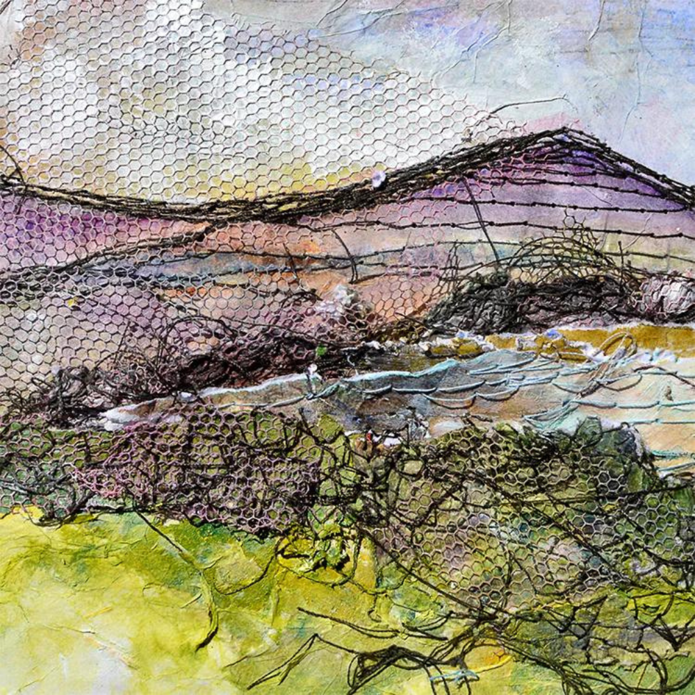 Irish Landscape Mountains box framed print by Northern Ireland artist Frankie Creith. (original image)