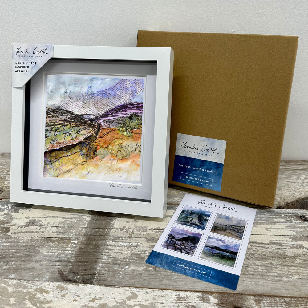 Irish Landscape Sheep box framed print by artist Frankie Creith. (with box)