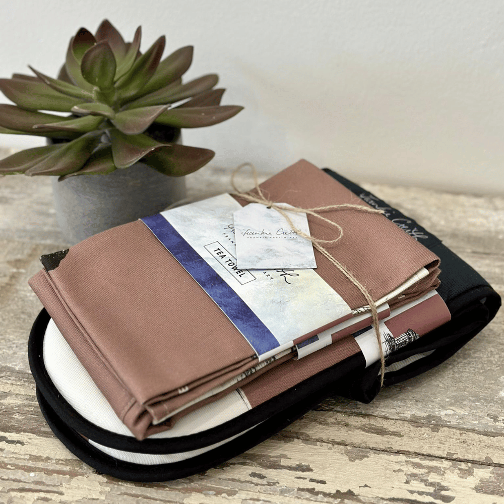 Kitchen Textile Bundle Offer featuring Mussenden Temple Pen and Ink Illustration