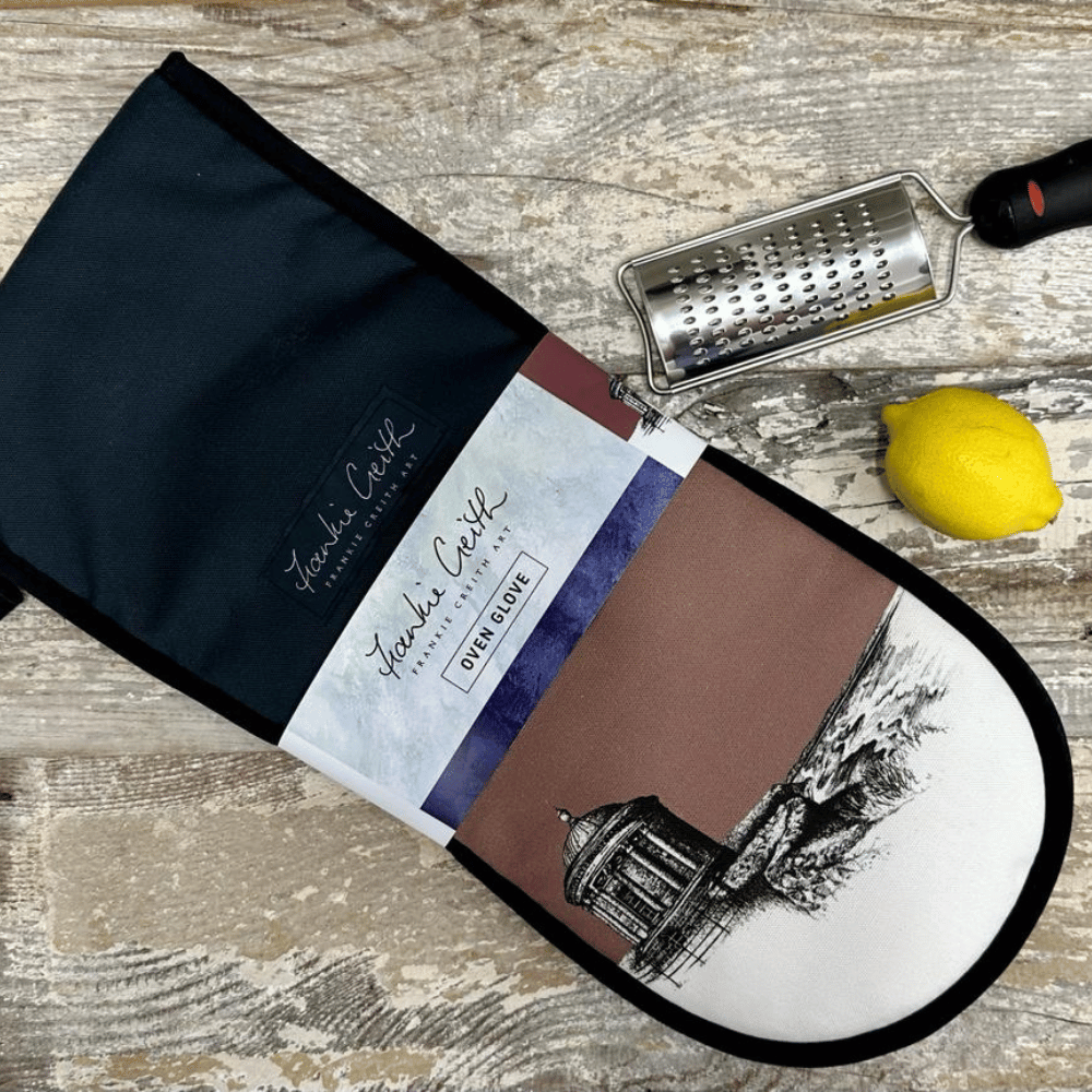 Kitchen Textile Bundle Offer - Oven Gloves featuring Mussenden Temple Pen and Ink Illustration