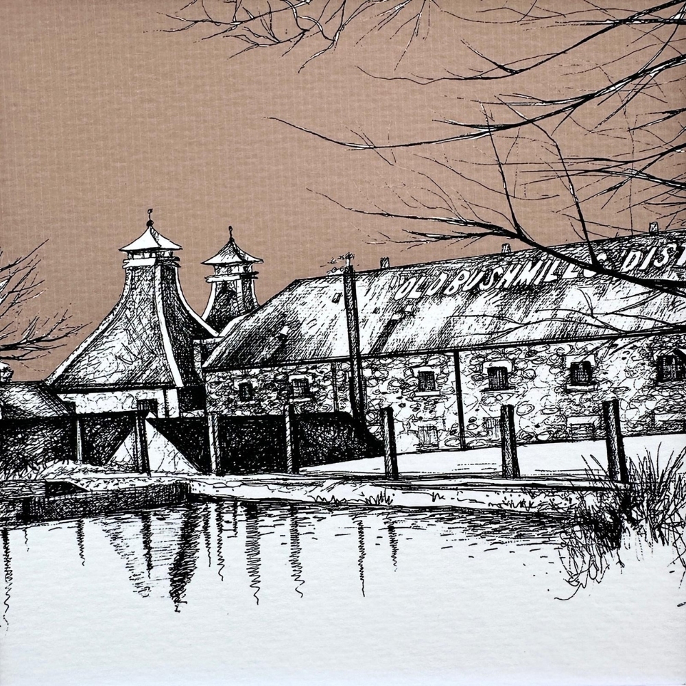Old Bushmills Distillery Pen and Ink Giclee Print by Frankie Creith