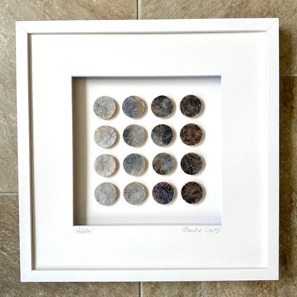 Pebbles Coastal Patterns Original Mixed Media Artwork by Frankie Creith North Coast Portrush (Framed)