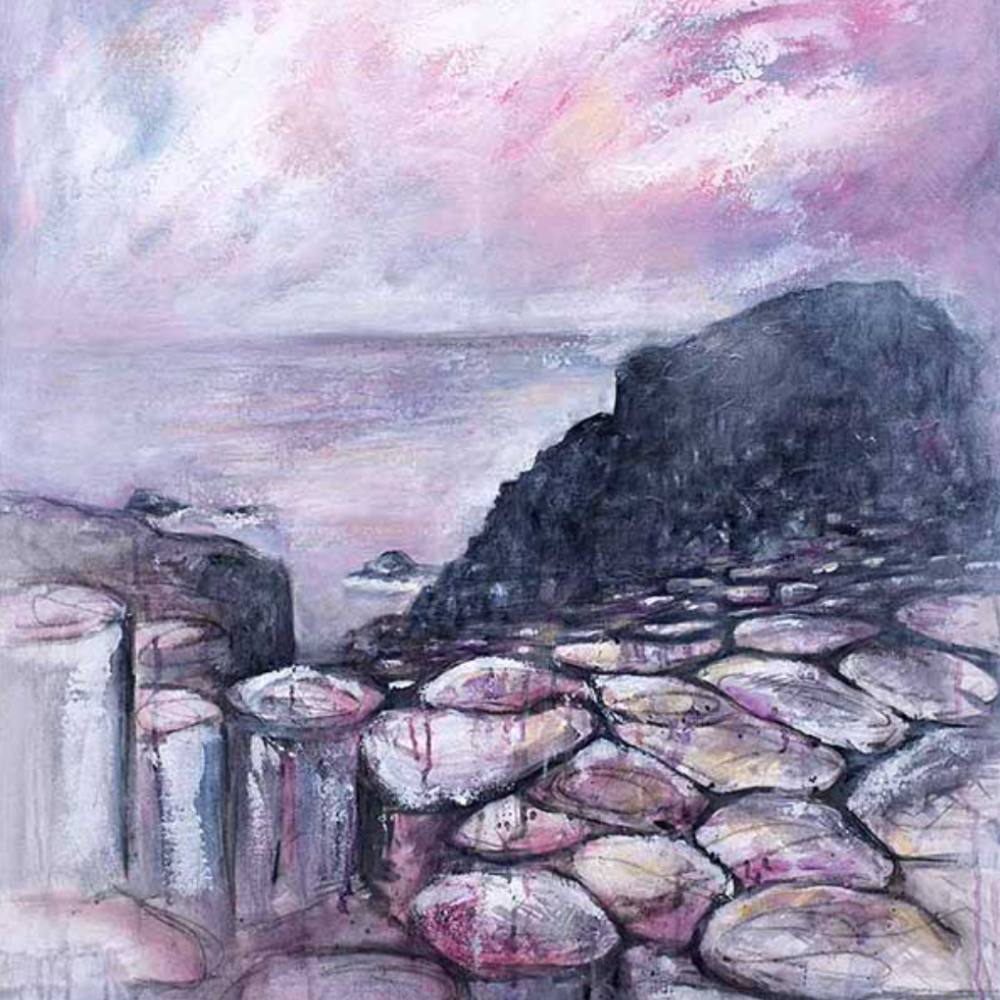 Pink Causeway, The Giant's Causeway Postcard by Frankie Creith Northern Ireland original artwork