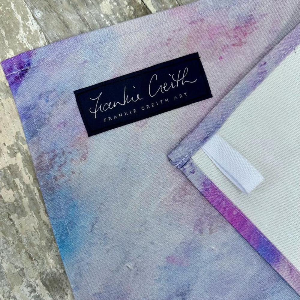 Pink Causeway Tea Towel by Frankie Creith Northern Ireland Label Close Up