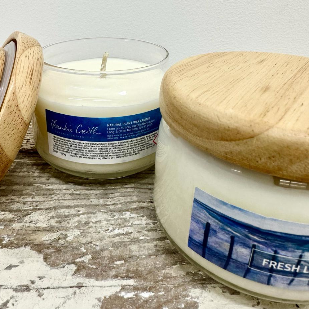 Portstewart Strand Linen Candle by Frankie Creith Portrush (open)