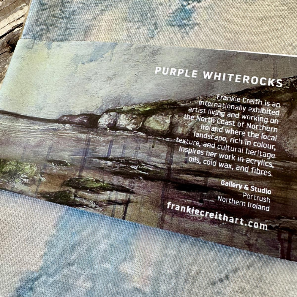 Purple Whiterocks Portrush Tea Towel by Frankie Creith (Label)