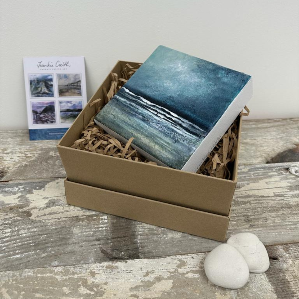 seascape 1 mini original painting by frankie creith in kraft box