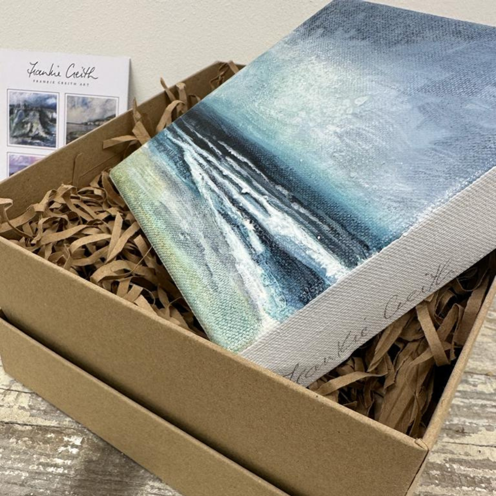 Seascape 4 mini original painting by frankie creith irish artist signature detail