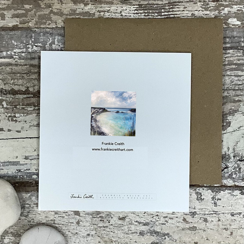 Sheep Island greeting card by Northern Ireland artist Frankie Creith. (rear view)
