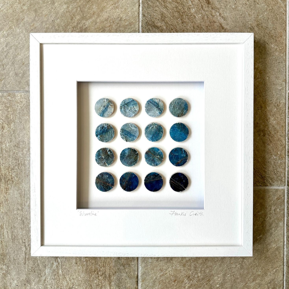 Shoreline Coastal Patterns Original Mixed Media Artwork by Frankie Creith North Coast Portrush (Framed)