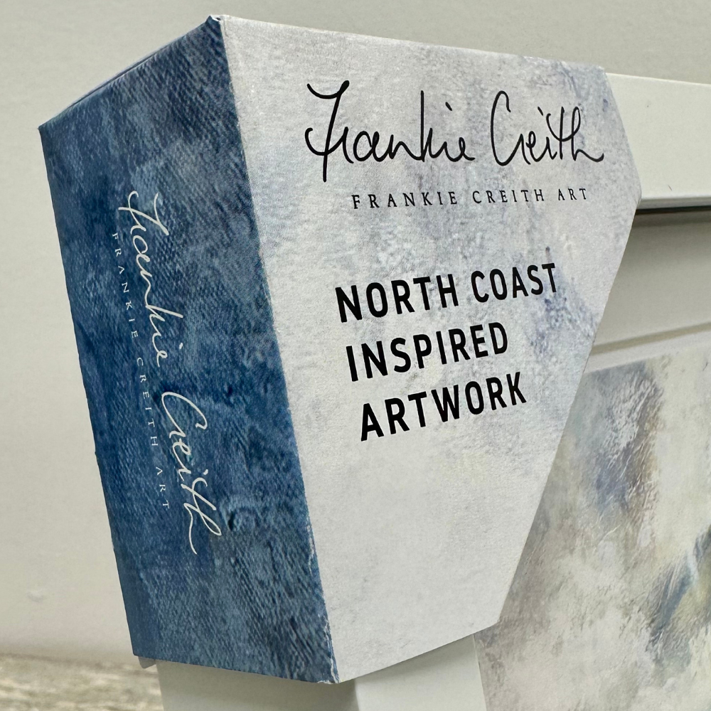 Stitched Portrush Babushka box framed print by Northern Ireland artist Frankie Creith. (corner label)