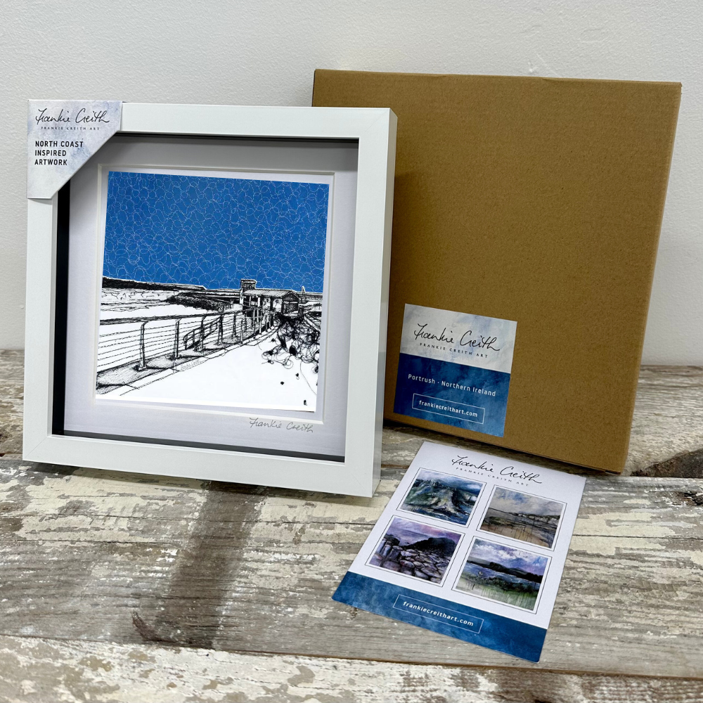 Stitched Portrush Babushka box framed print by Northern Ireland artist Frankie Creith. (with box)