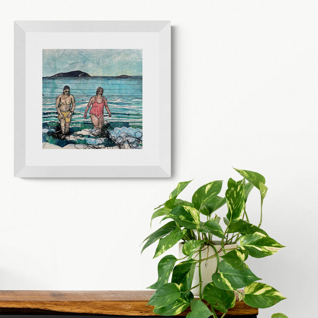 Sea Swimmers Two print by Frankie Creith hanging in the wall