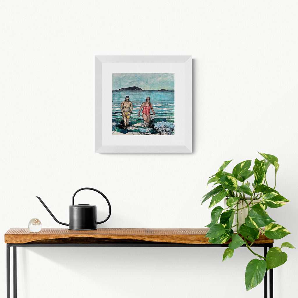 Sea Swimmers Two print by Frankie Creith hanging on a wall