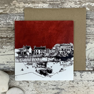 Stitched Portrush Harbour greeting card with envelope