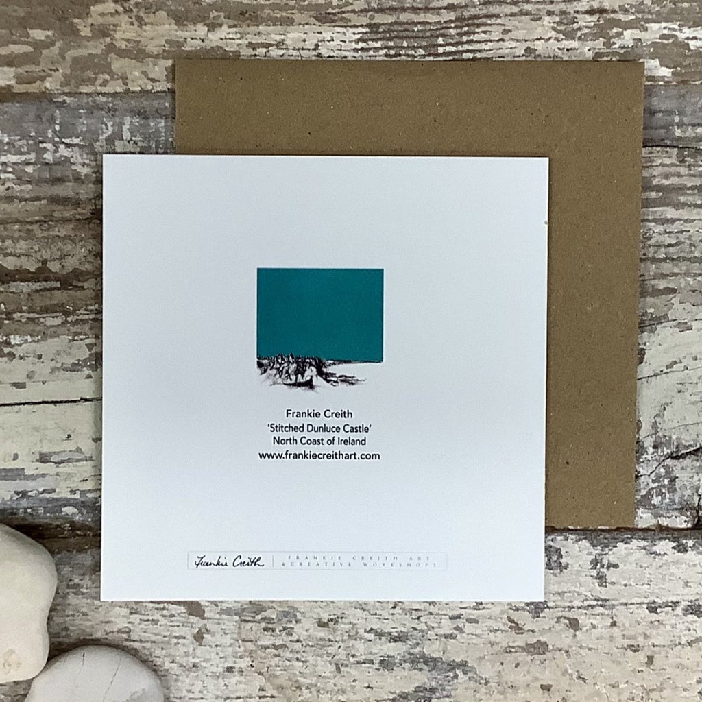 Stitched Portrush Dunluce Castle greeting card rear view