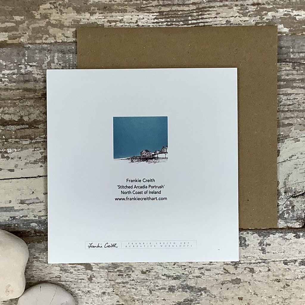 Stitched Portrush Arcadia Greeting Card rear view