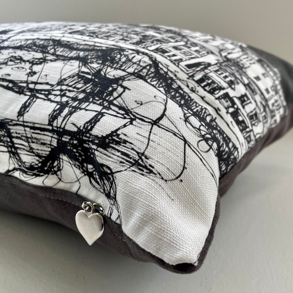 Stitched Portrush Kerr Street Cushion (close up) by Frankie Creith
