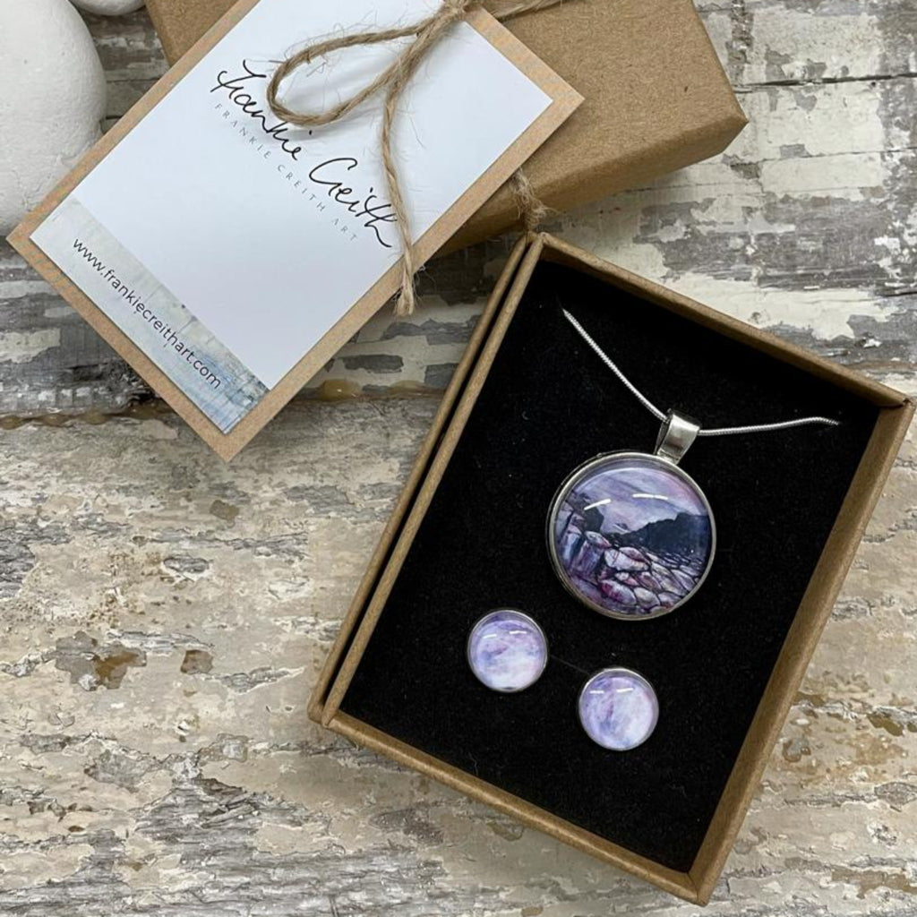 Pink Causeway North Coast Art Print Jewellery Set by Frankie Creith
