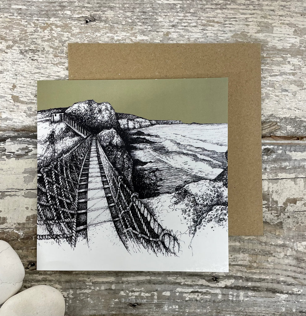 Carrick-a-Rede Rope Bridge greeting card by Frankie Creith