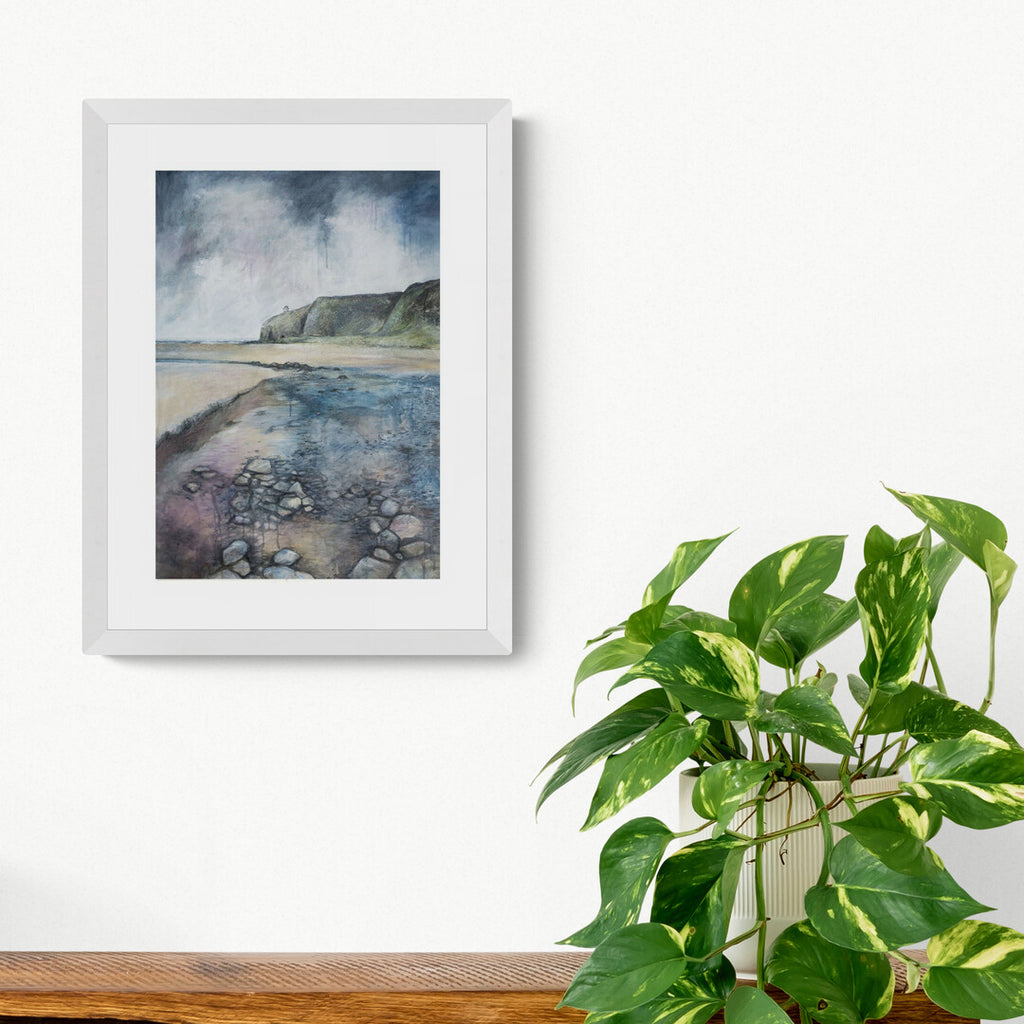 Downhill Beach print by Frankie Creith mounted on a wall.