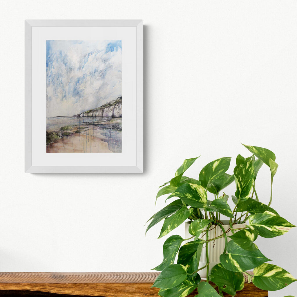 Purple Whiterocks print by Frankie Creith hanging on a wall.