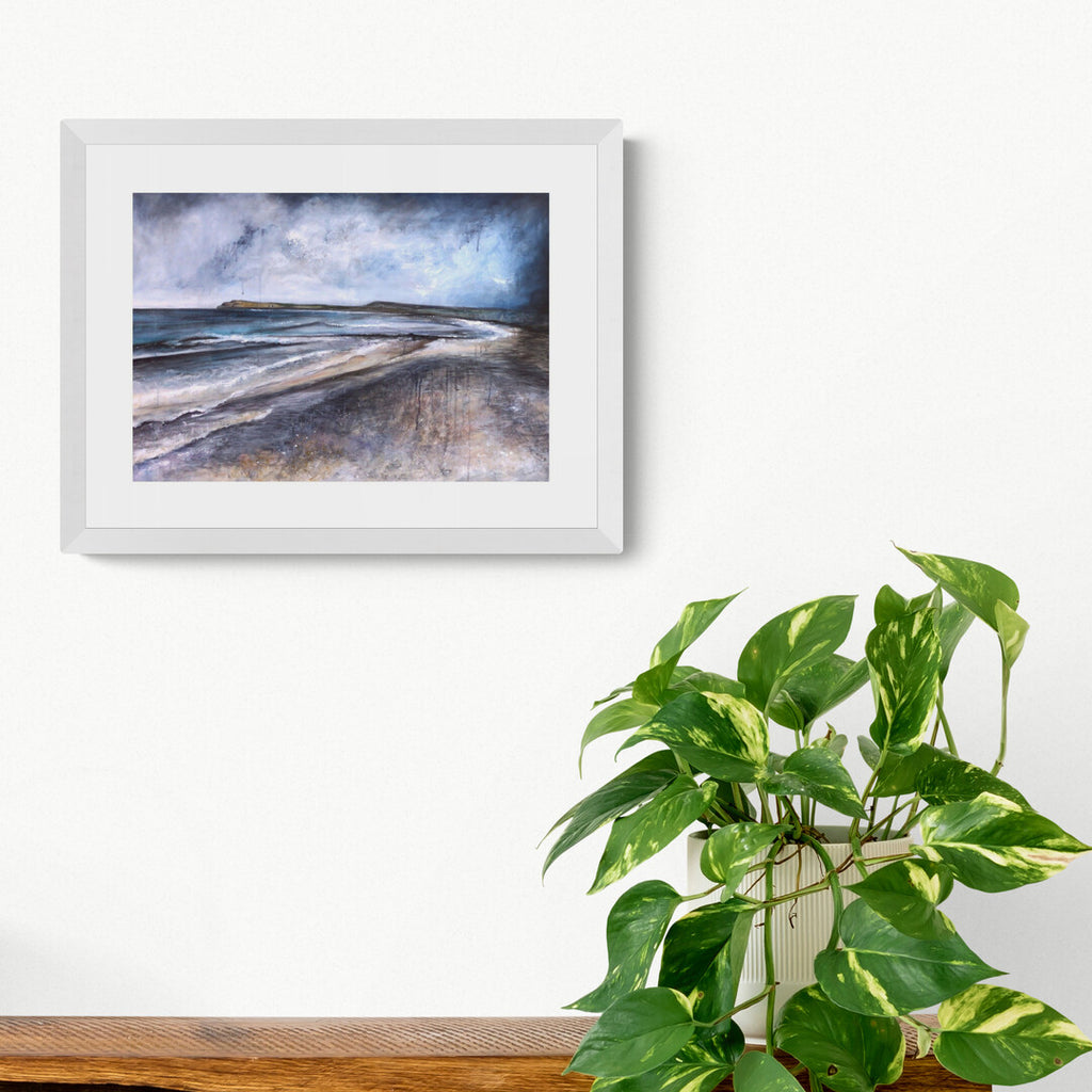 Runkerry Strand Print by Frankie Creith hanging on a wall