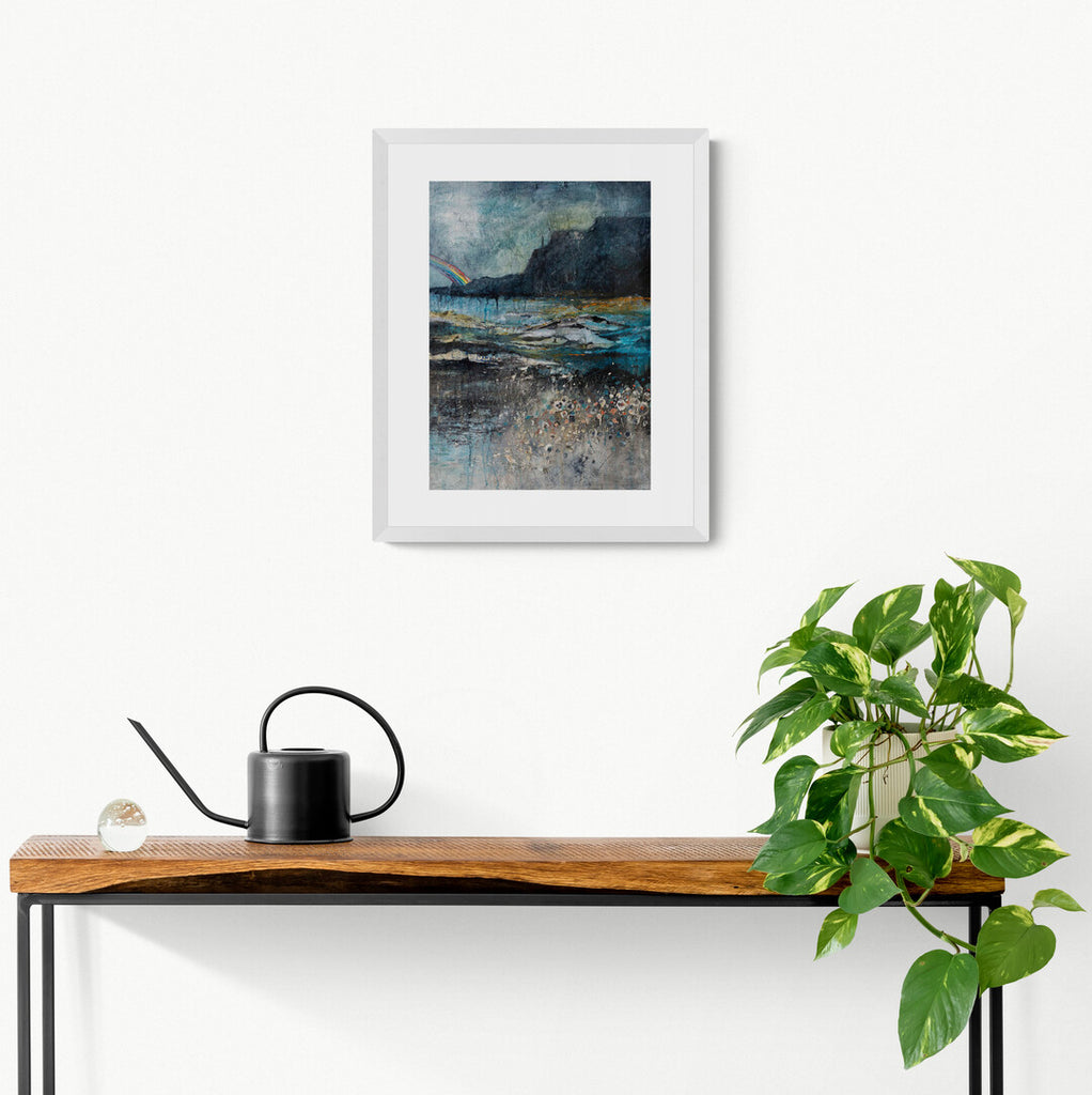 Causeway Rainbow print by Frankie Creith hanging on a wall.