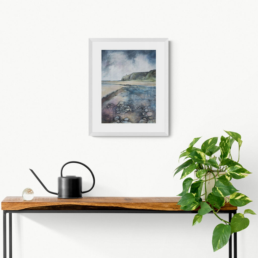 Downhill Beach print by Frankie Creith mounted on a wall.