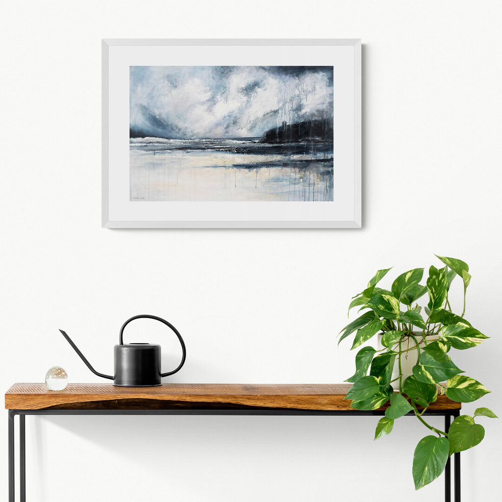 'Mussenden' giclee print of original painting by artist Frankie Creith hanging on a white wall