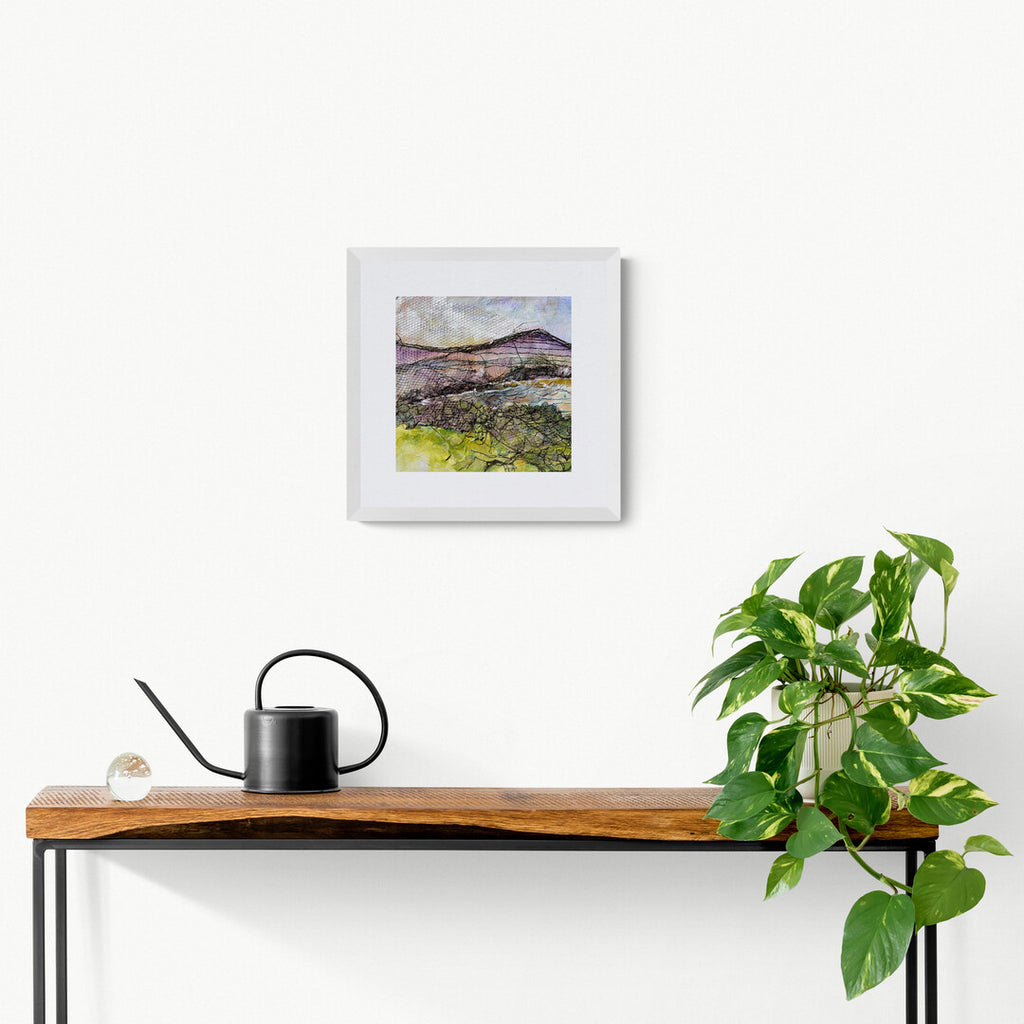 Irish Landscape Mountain Print by Frankie Creith hanging on a wall.