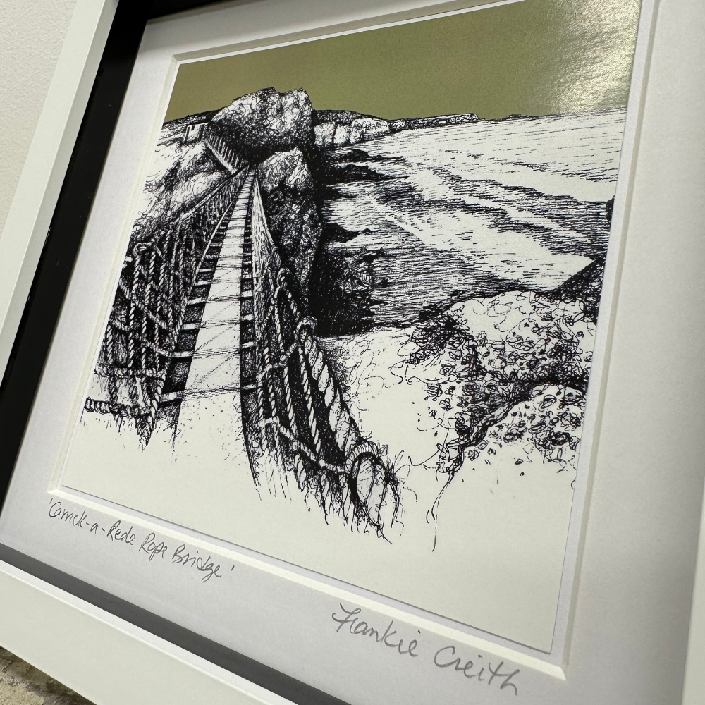 Carrick-a-rede Rope Bridge Box Framed Print detailed side view