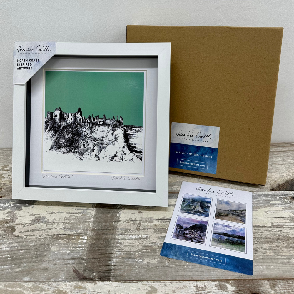 Dunluce Castle Box Framed Print artists card and kraft box