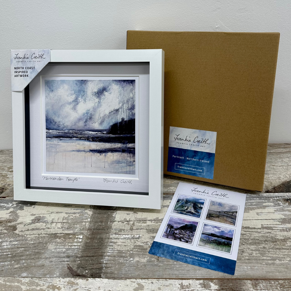Mussenden Box Framed Print artist card and kraft box