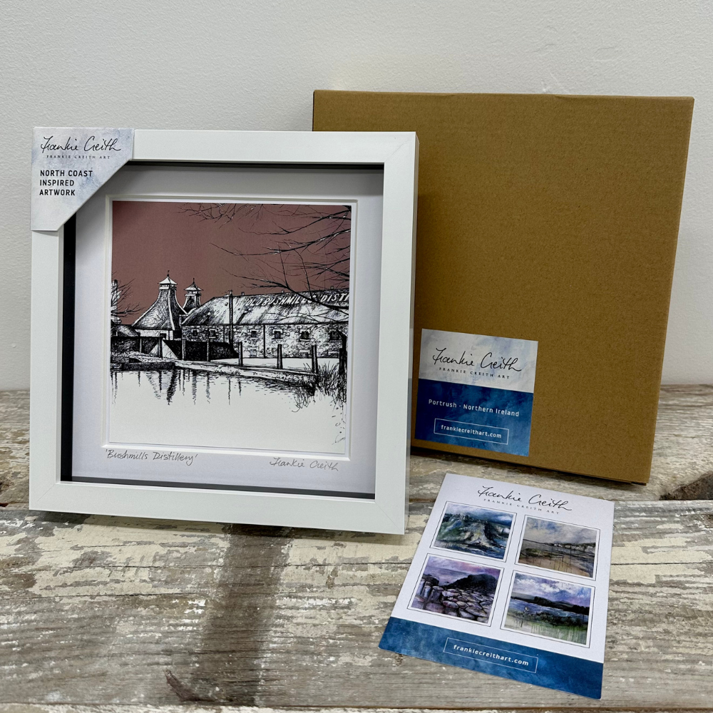 Old Bushmills Distillery Box Framed Print artist card and kraft box