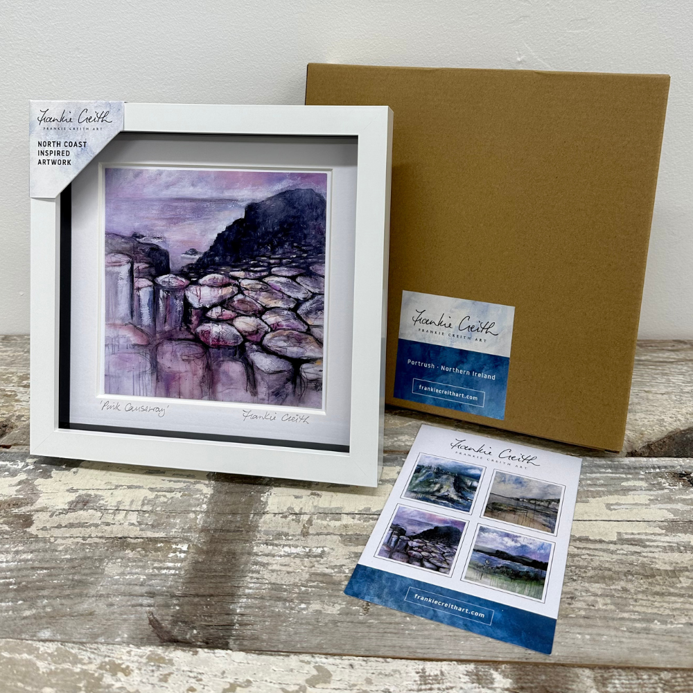 Pink Causeway Box Framed Print artist card and kraft box