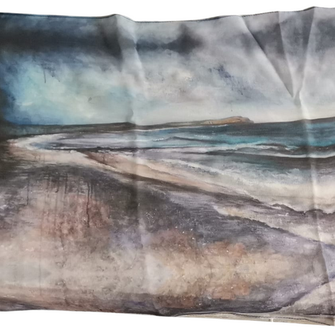 Runkerry Strand Silk Art Print Scarf close up